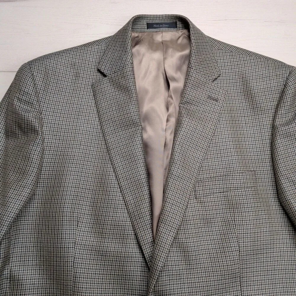 Lauren Ralph Lauren Blazer Sport‎ Coat Mens 44L Silk Wool Houndstooth Brown